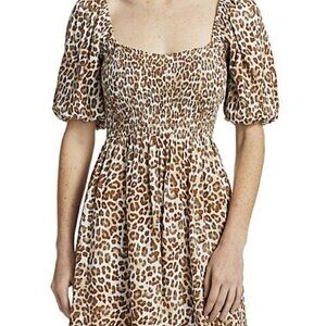 Faithful the Brand Ilaria Smocked Leopard Print Mini Dress Size Large